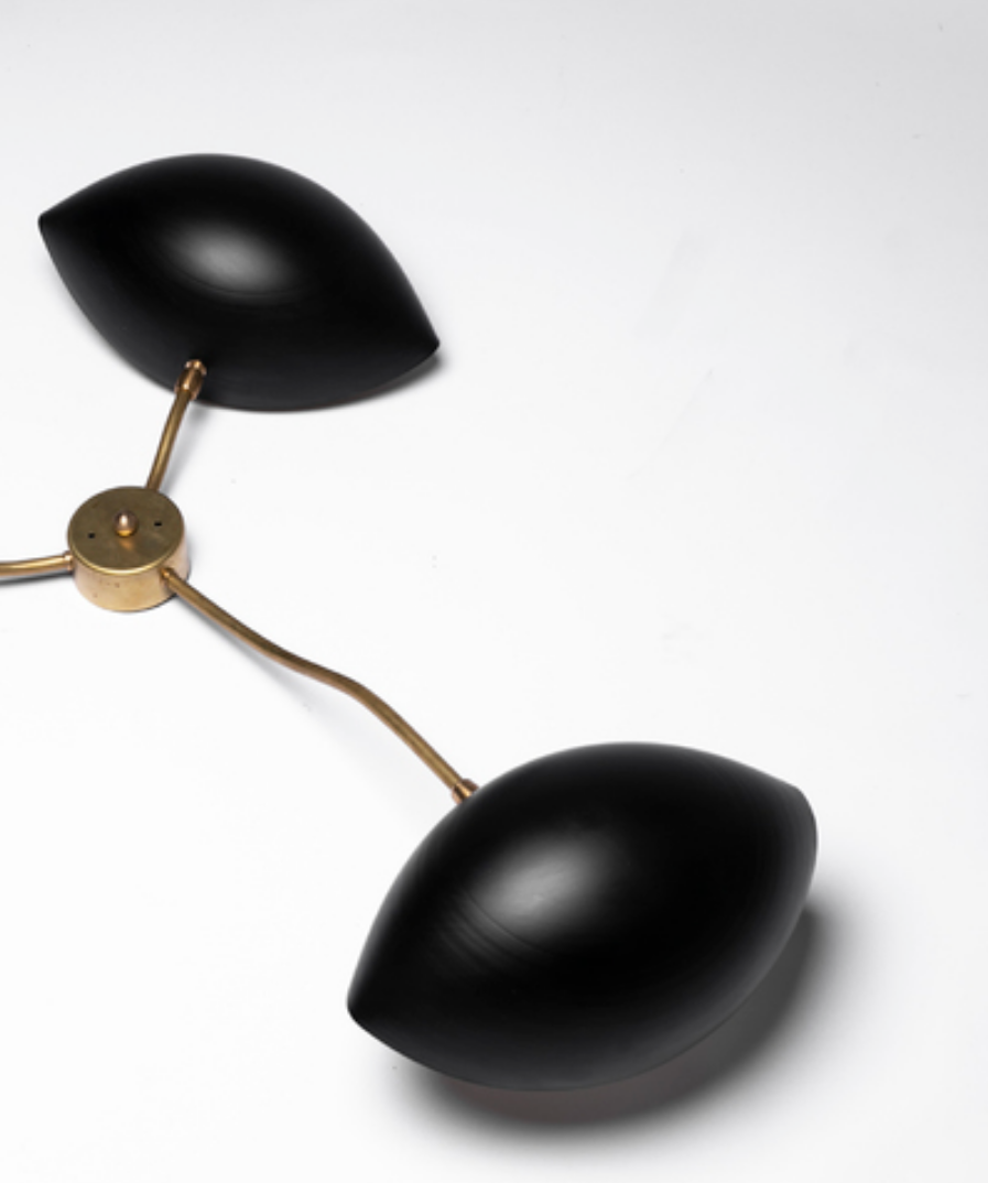 Sculptural wall lamp in brass and black metal 60 's