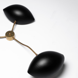 Sculptural wall lamp in brass and black metal 60 's