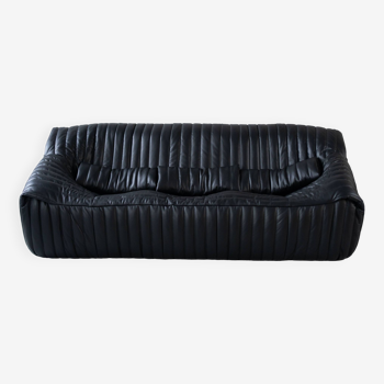 Cinna Ligne Roset Black Leather 3-seater sofa   attributed to Annie Hieronimus, 1970s