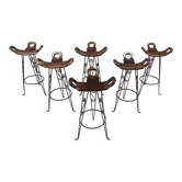 Tabourets de bar vintage en fer forgé espagnol, années 1960 - lot de 6