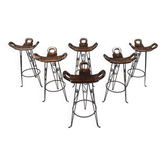 Vintage spanish wrought iron bar stools, 1960s - set of 6