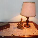 Wooden Desk Lamp with Geometric Design and Fabric Shade, France