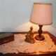 Wooden Desk Lamp with Geometric Design and Fabric Shade, France