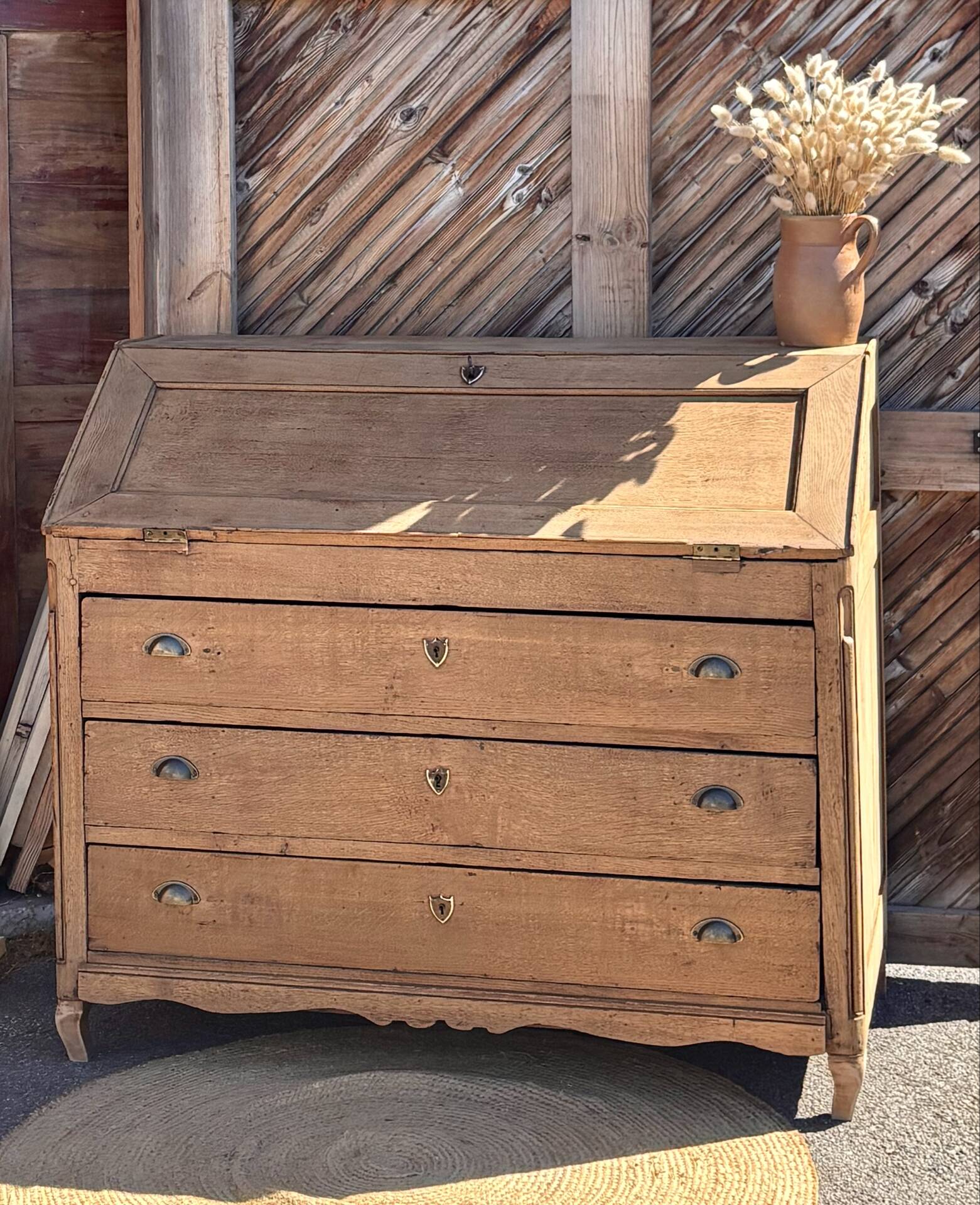 Antique drop-leaf secretary / solid raw oak counter