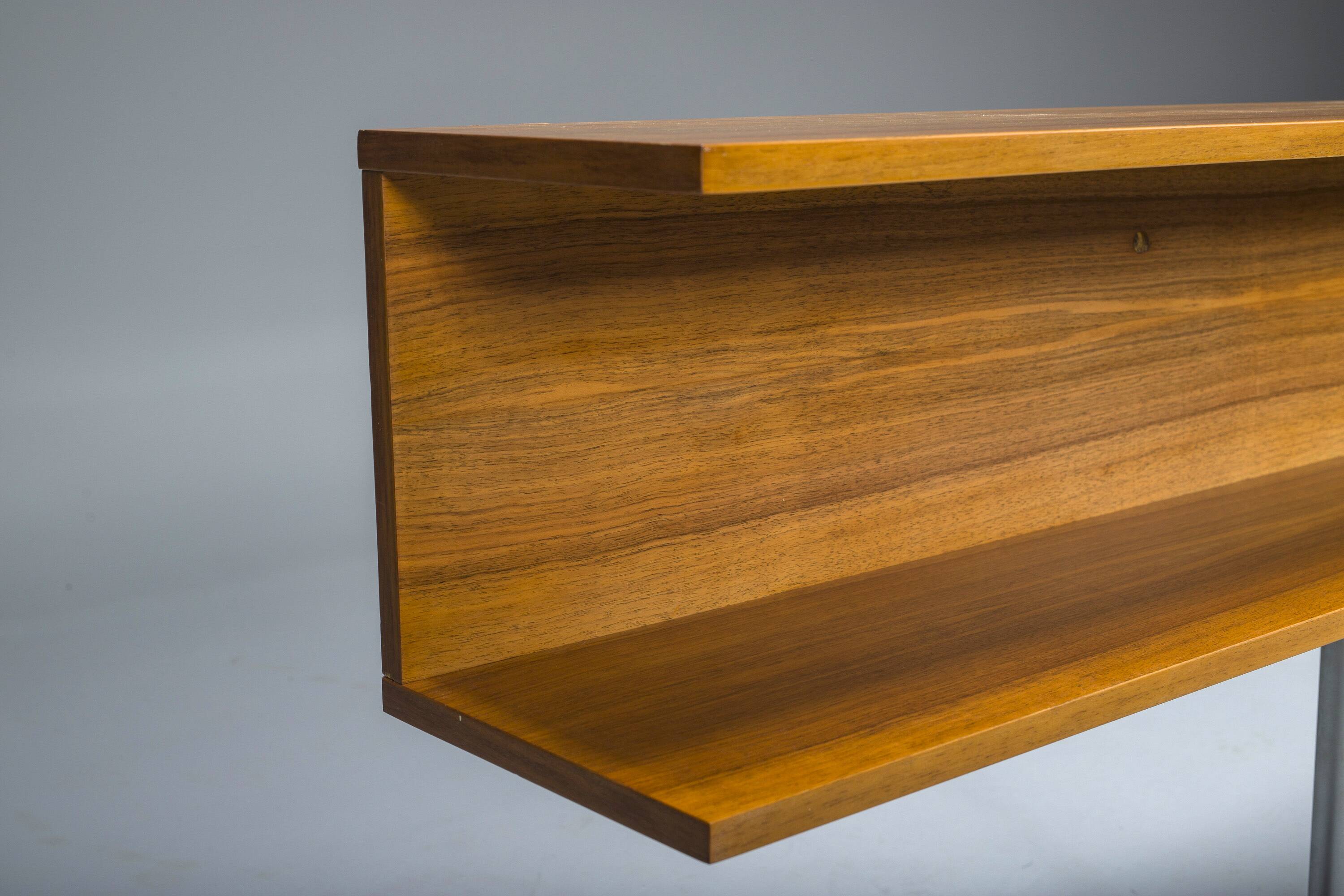 Large Minimalist Teak & Walnut Wall Unit, 1970s