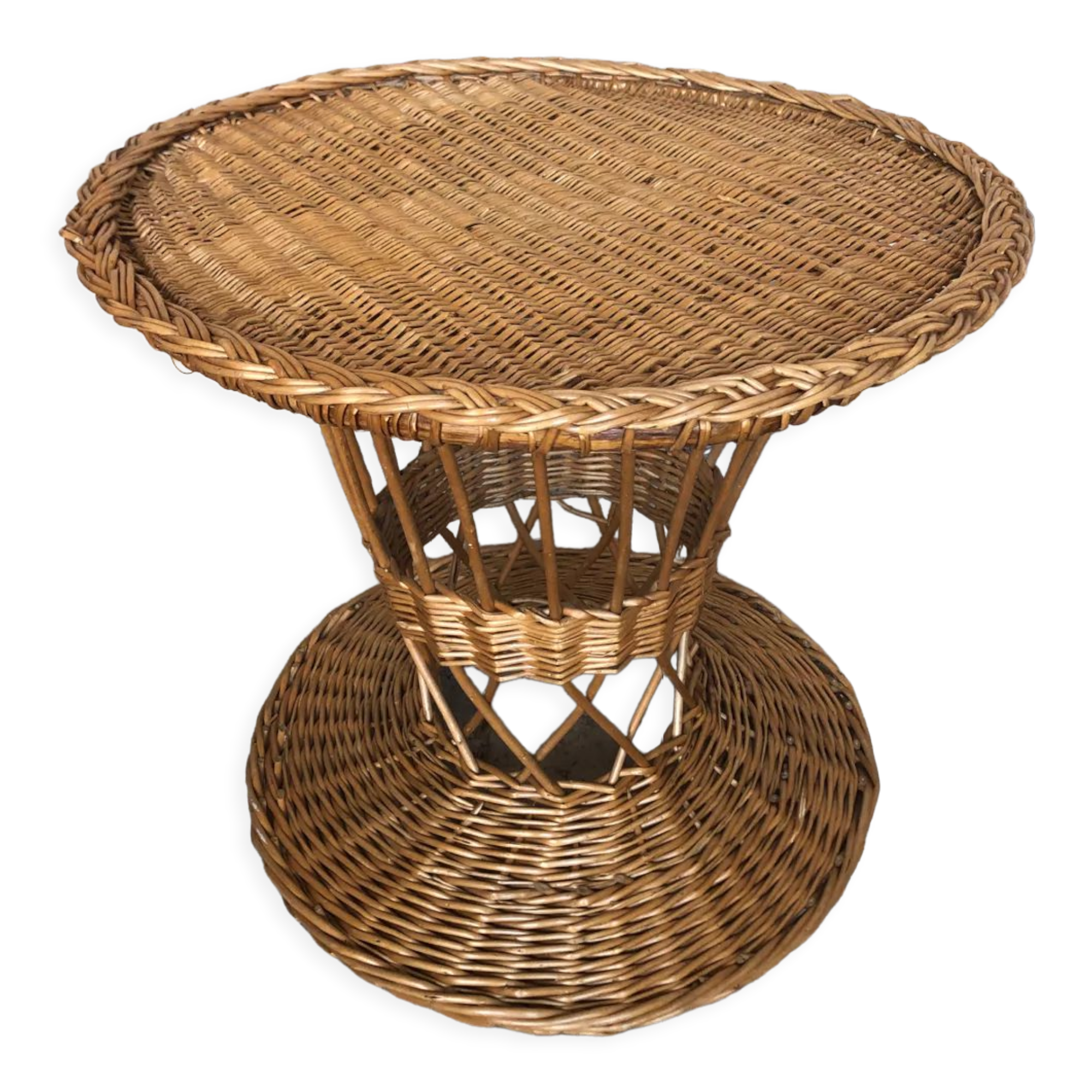 Diabolo coffee table in vintage woven wicker #a040