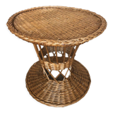 Table basse diabolo en osier tressé vintage #a040