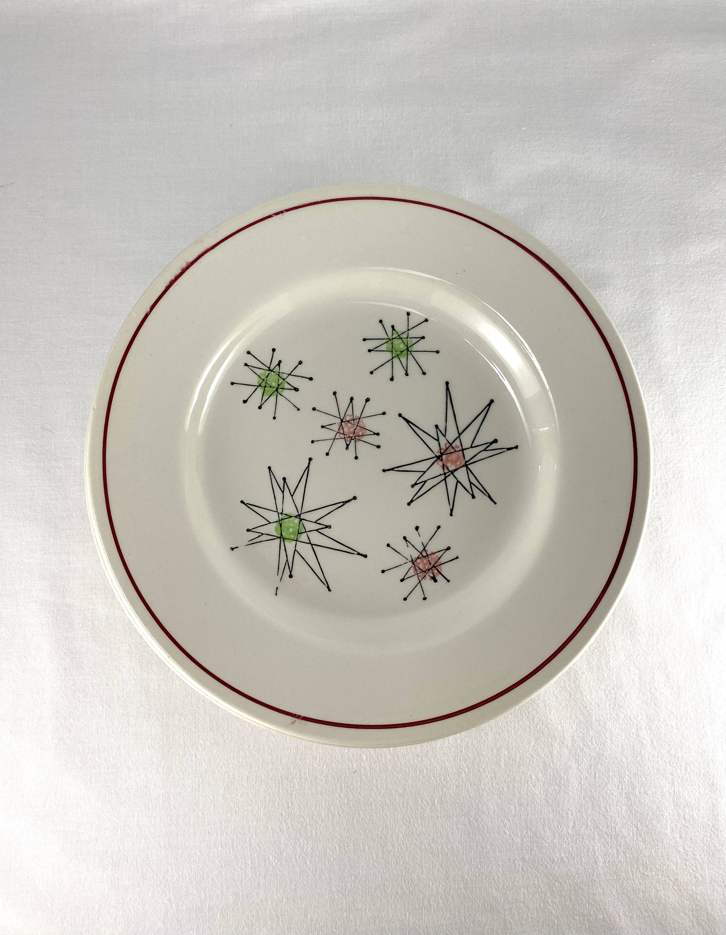 Ensemble de 5 assiettes à dessert vintage Gien des années 1950 avec motif Comètes