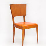 Vintage chair, wooden chair, old chair, extra chair, orange leather seating chair, cu