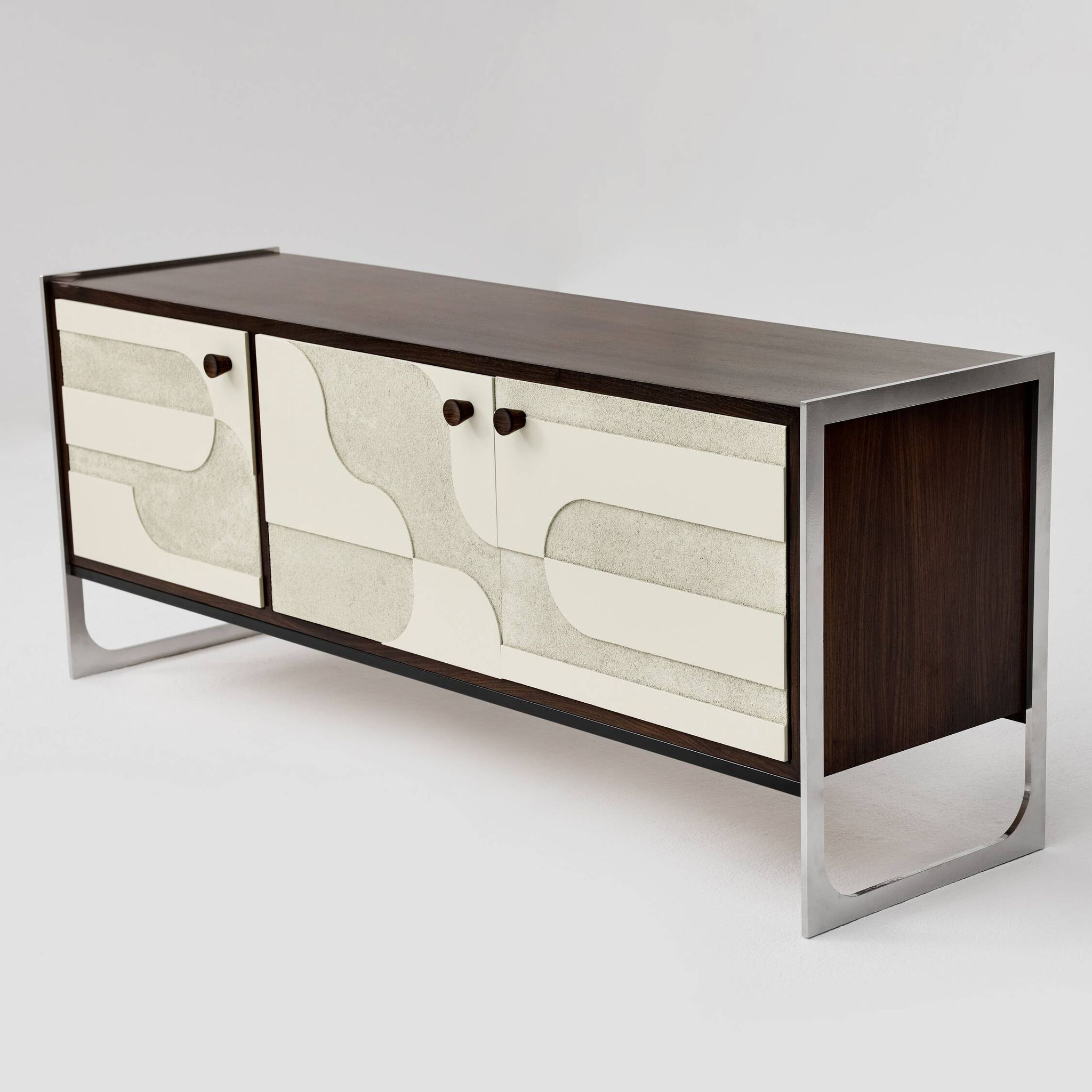 Vintage sideboard with handmade relief surface, metal, Germany, 1960s