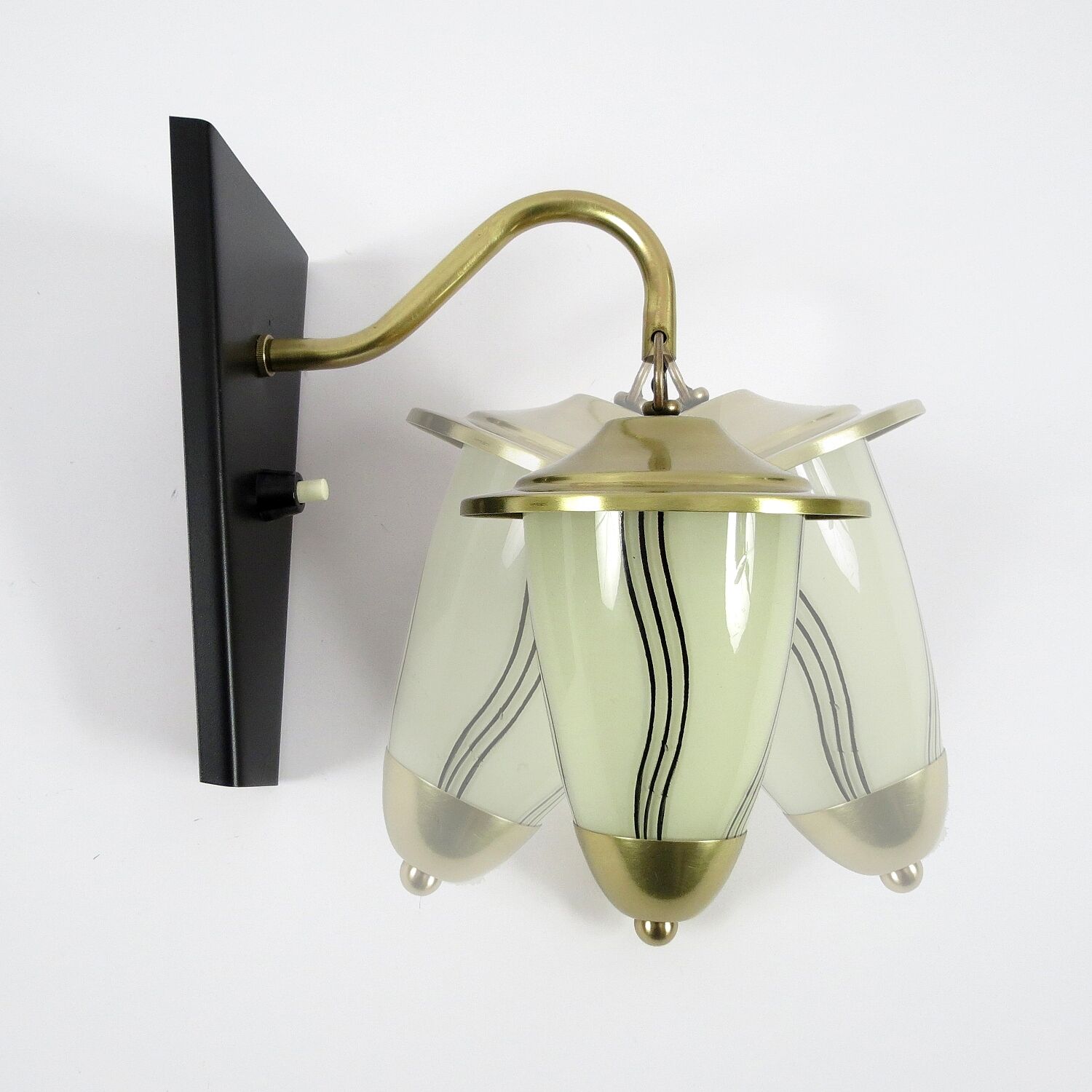 Set of 2 brass and glass wall lamps, 1950s