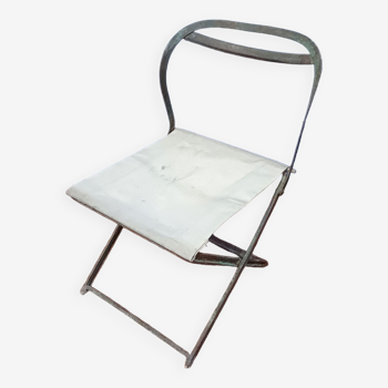 Old garden chair low folding metal fabrics 1900