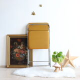 Pair of Eyrel 70s folding chairs in chrome metal and mustard fabric