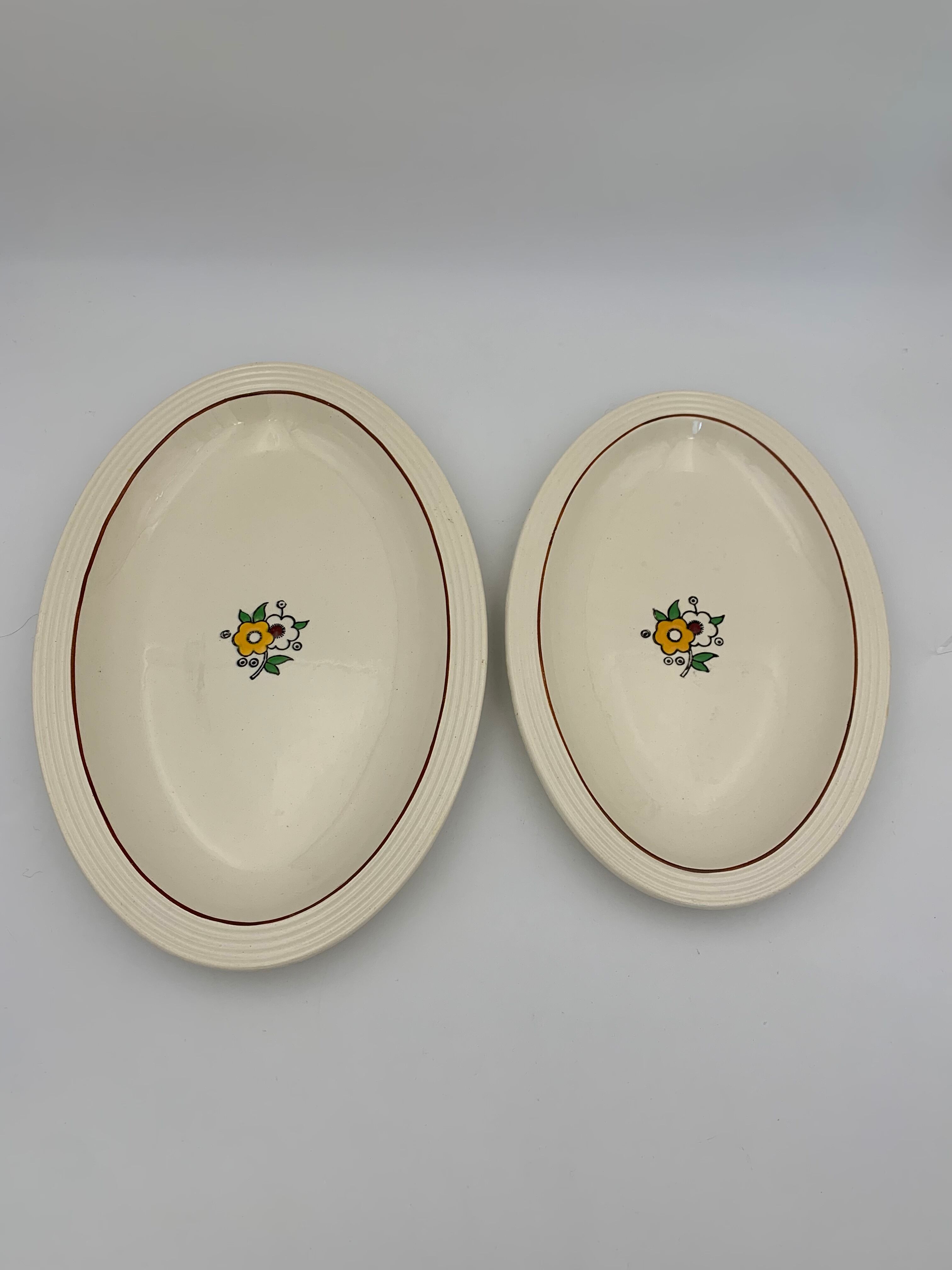Two large oval art deco dishes in Longwy earthenware - 1930s