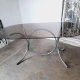 Large chrome and smoked glass table from the 70s