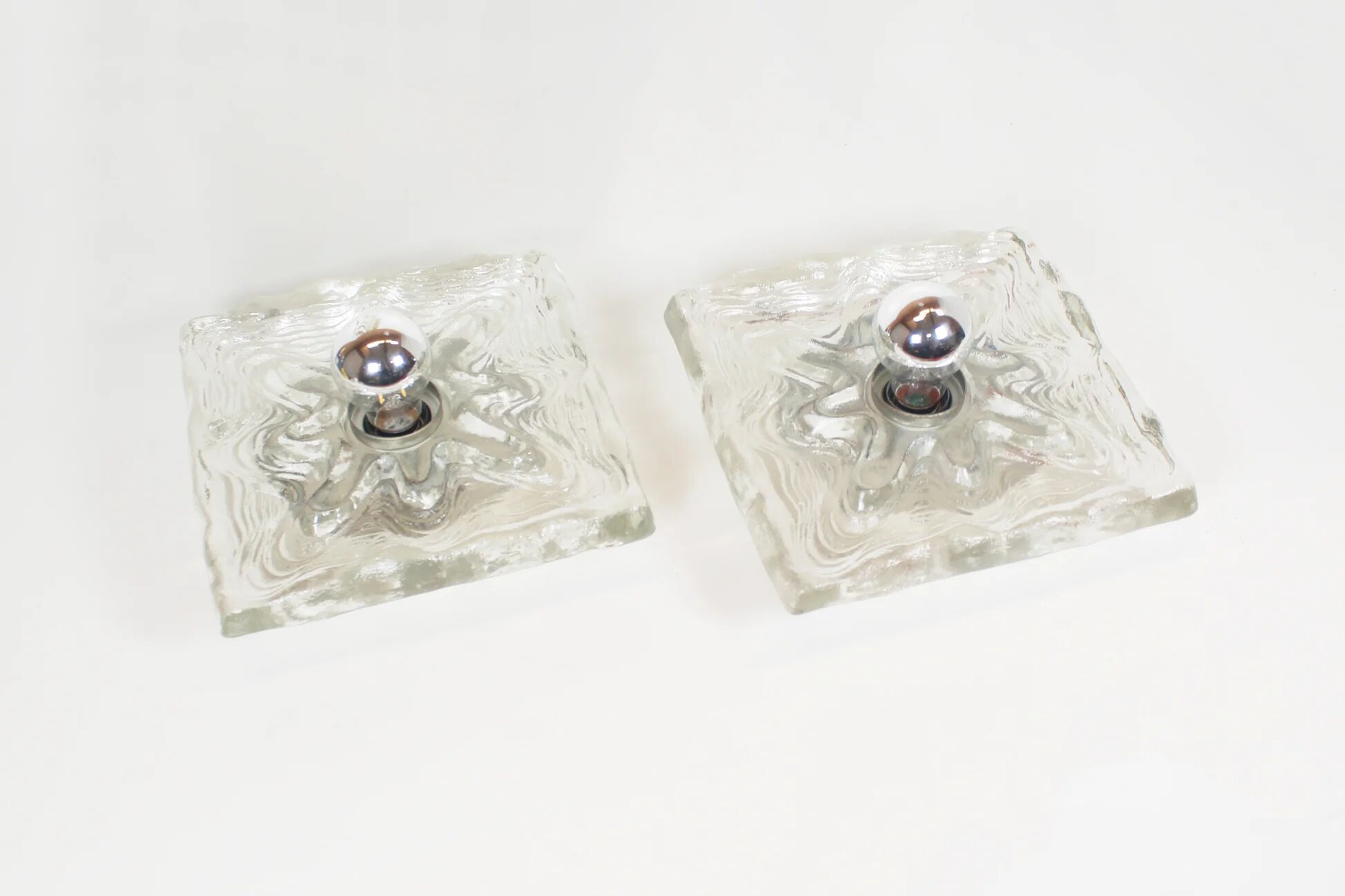 Large 1970s set of 'ice glass' wall lamps by Peill & Putzler