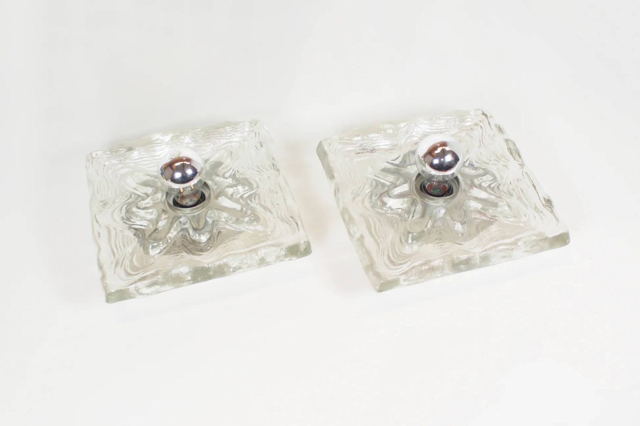Large 1970s set of 'ice glass' wall lamps by Peill & Putzler
