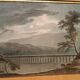 Old watercolour on paper from the early 19th century - nocturnal landscape with aqueduct and bridge