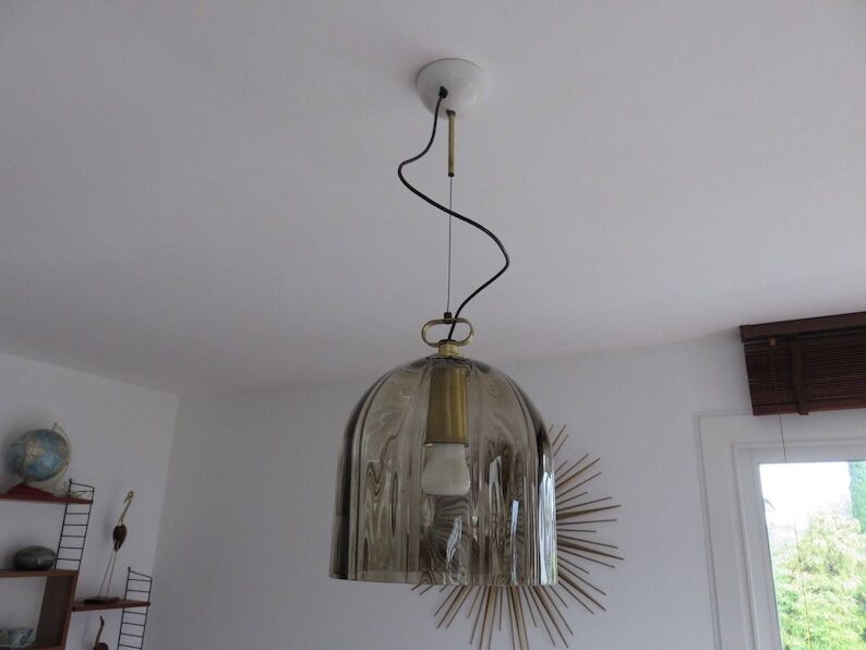 Peill & putzler suspension smoked glass and brass 70s