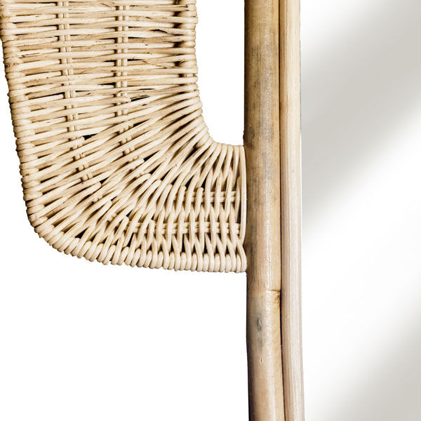 Cactus mirror in rattan and vintage bohemian canning  42x60cm