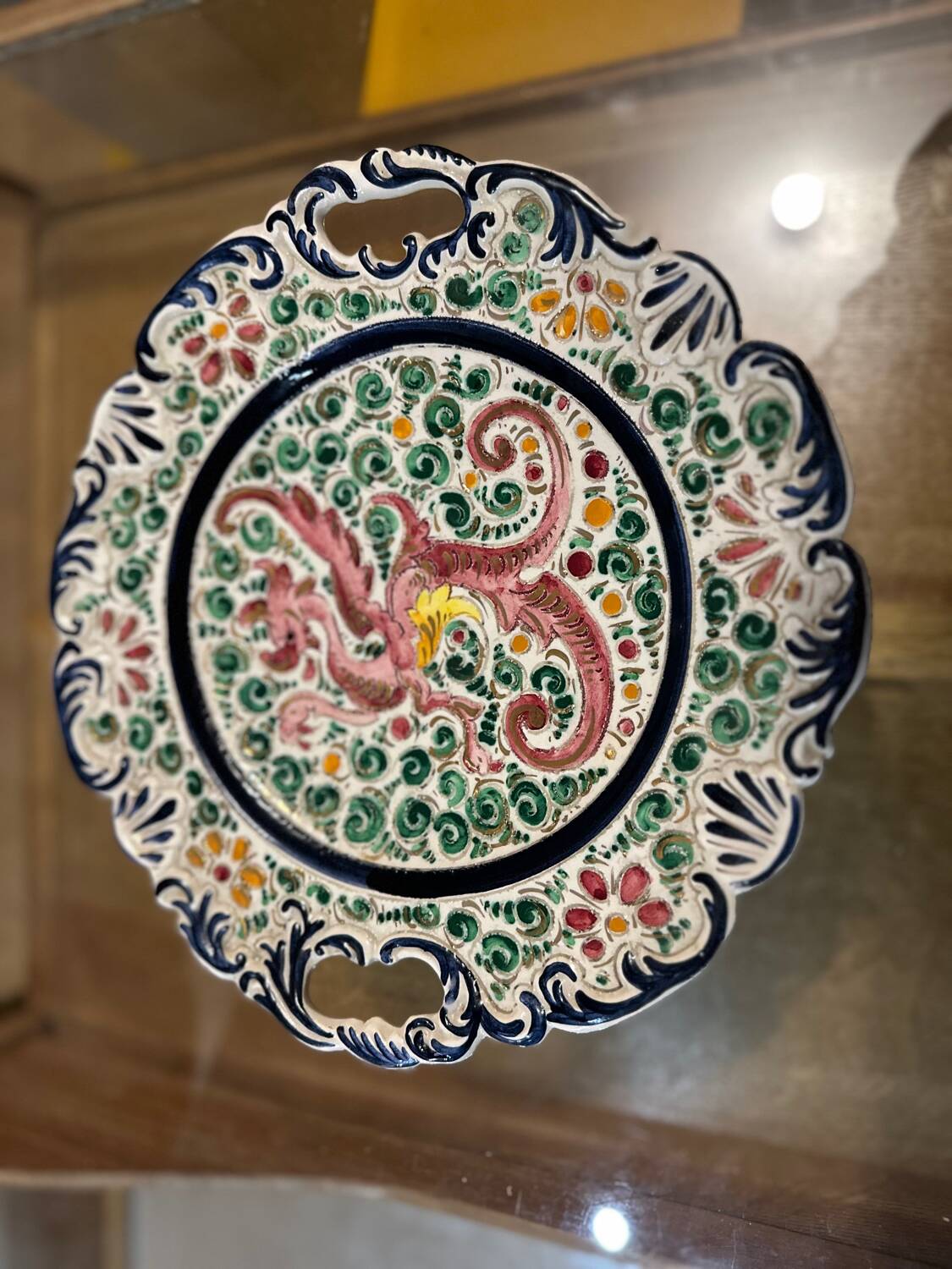 Plate / Ashtray in Massé Frères Earthenware - Relief Decoration of Dragon and F