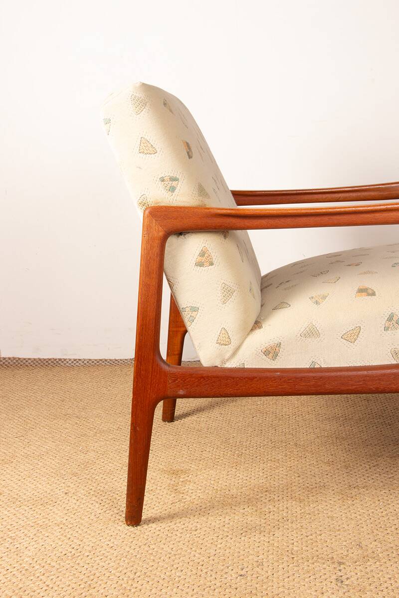 Pair of Scandinavian armchairs in teak and new fabric, 1960.