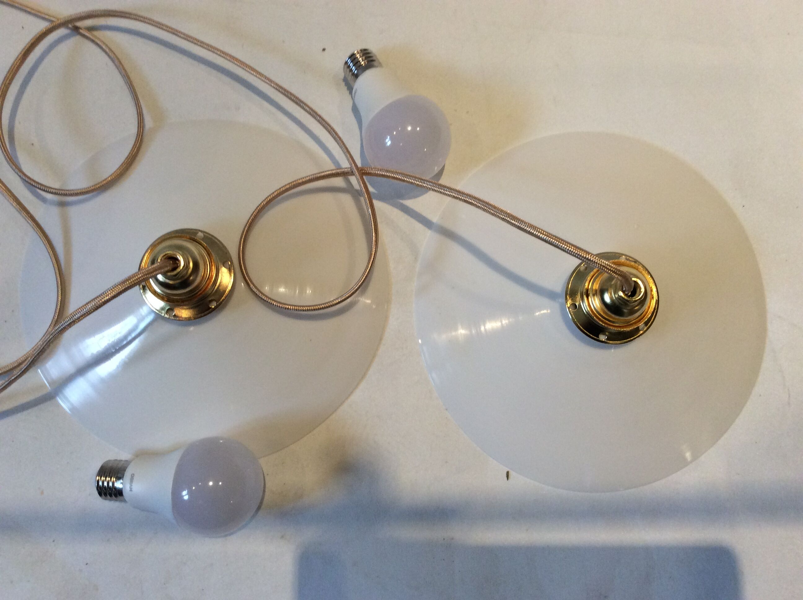 Duo of vintage opaline pendant lights