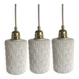 Set of three white Scandinavian opaline pendant lights