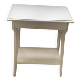 Antique side table in white patinated wood with an art deco drawer