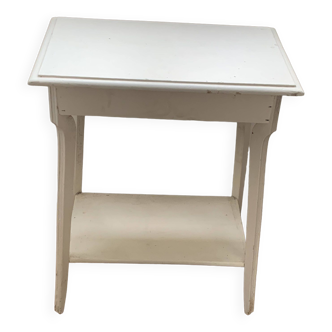 Table d appoint ancienne en bois patinée blanche avec un tiroir art deco