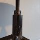 Tabouret d'atelier en bois verni et structure métal noir vintage