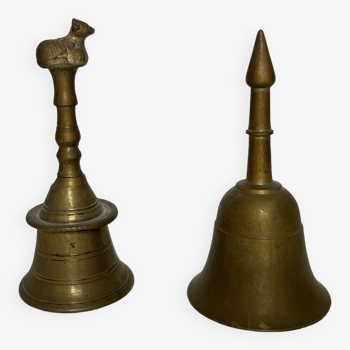 Collection of two bronze bells with 20th century sheep decor