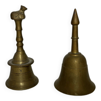 Collection of two bronze bells with 20th century sheep decor