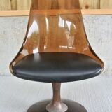 Four swivel chairs - metal base - smoked brown plexi shell - black skaï seat