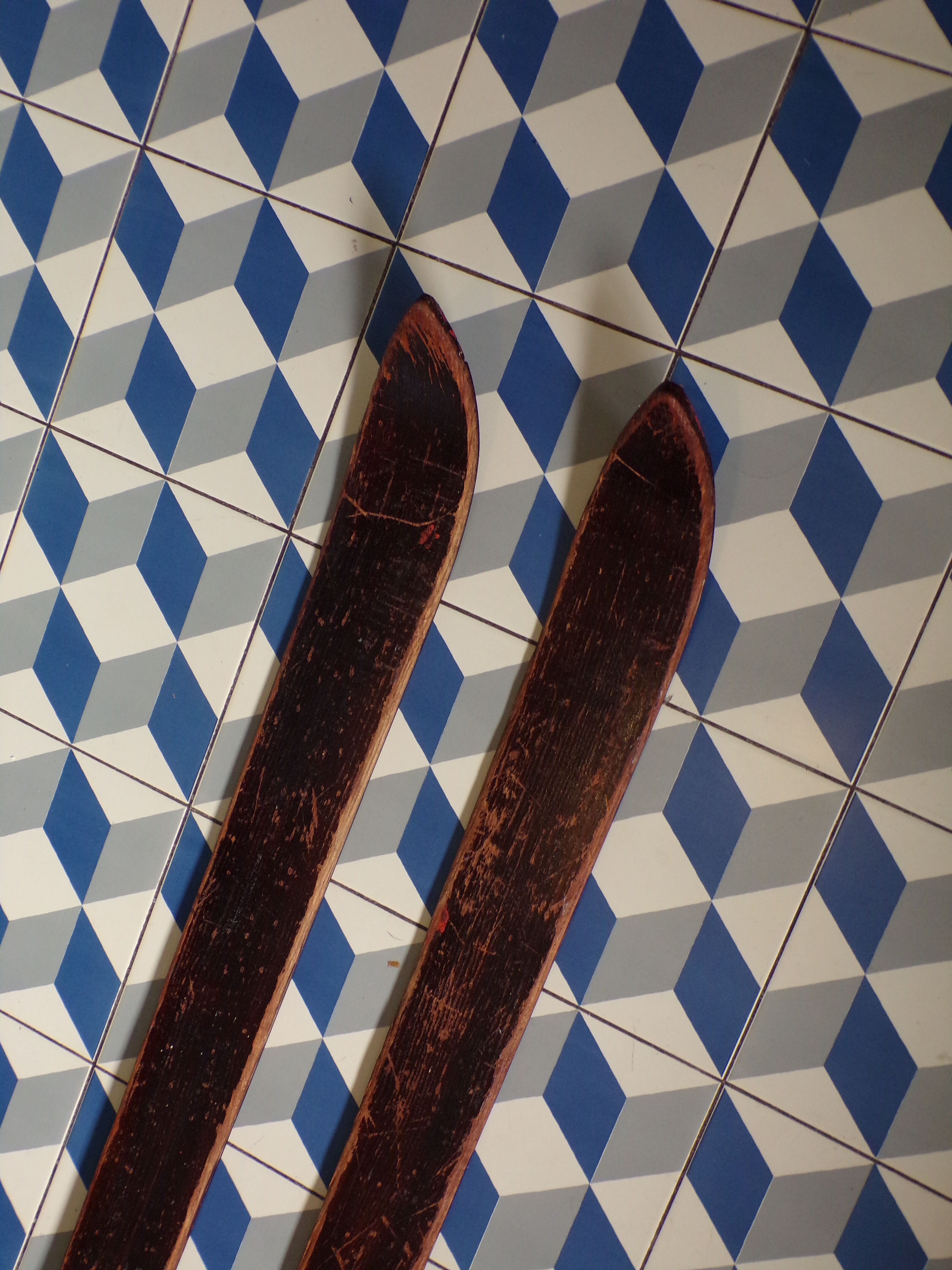 Pair of vintage wooden skis