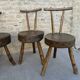 Suite of 4 tripod chairs, trunk seats, solid wood
