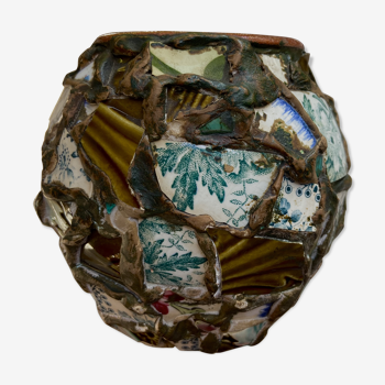 Vase picassiette authentique vintage annees 50 art naïf arte povera art brut