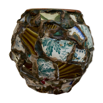 Vase picassiette authentique vintage annees 50 art naïf arte povera art brut