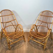 Paire de fauteuils design en rotin