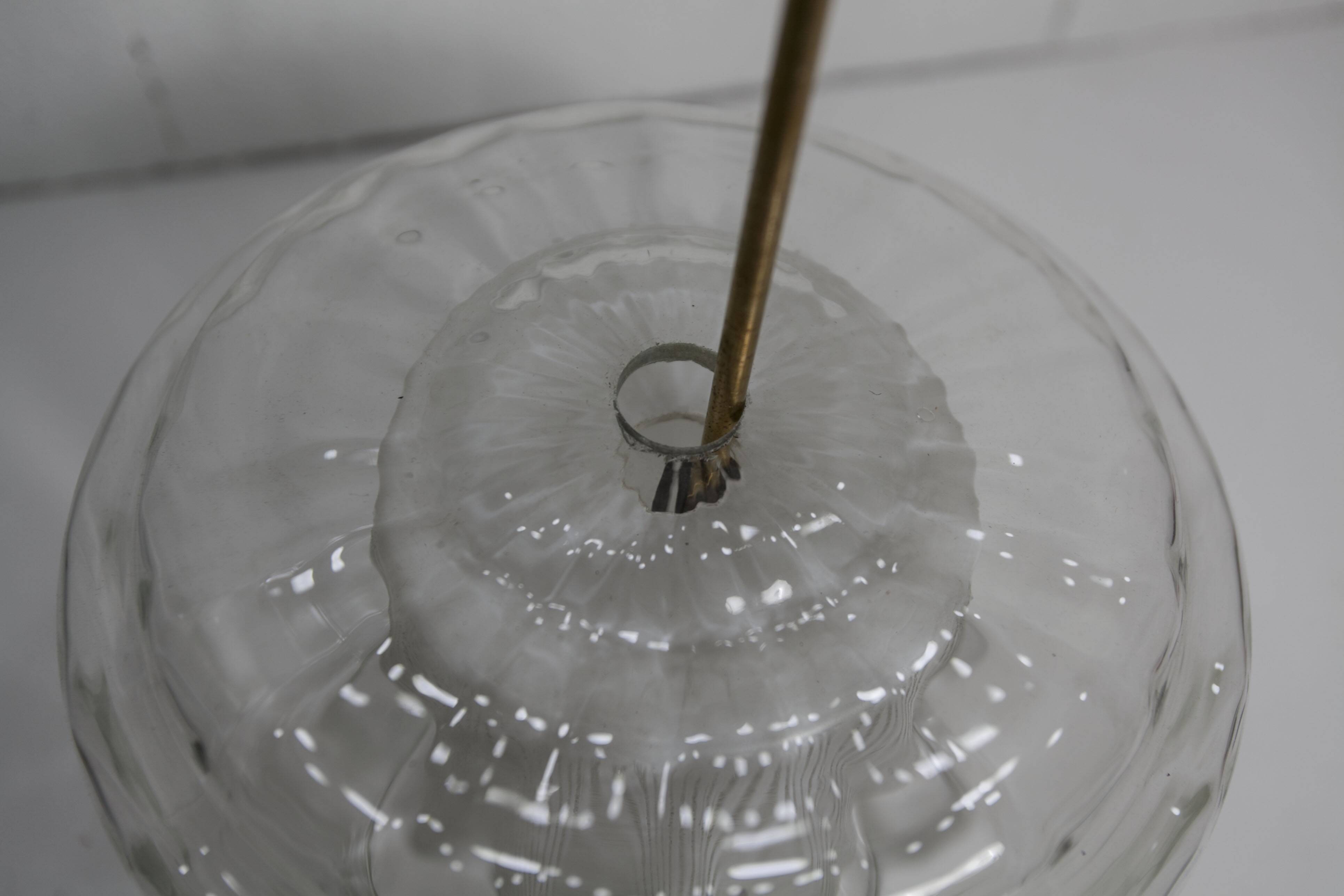 Chandelier 1930 double Opaline blown glass brass and copper