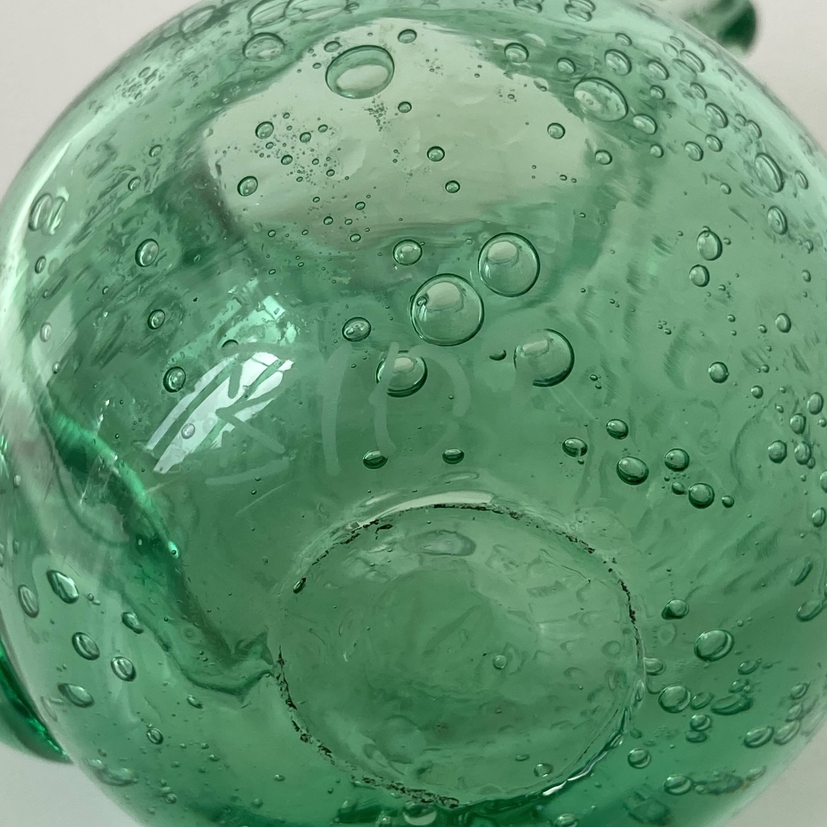 Miniature glass jug or pitcher with bubble effect, mint water, signed Biot.