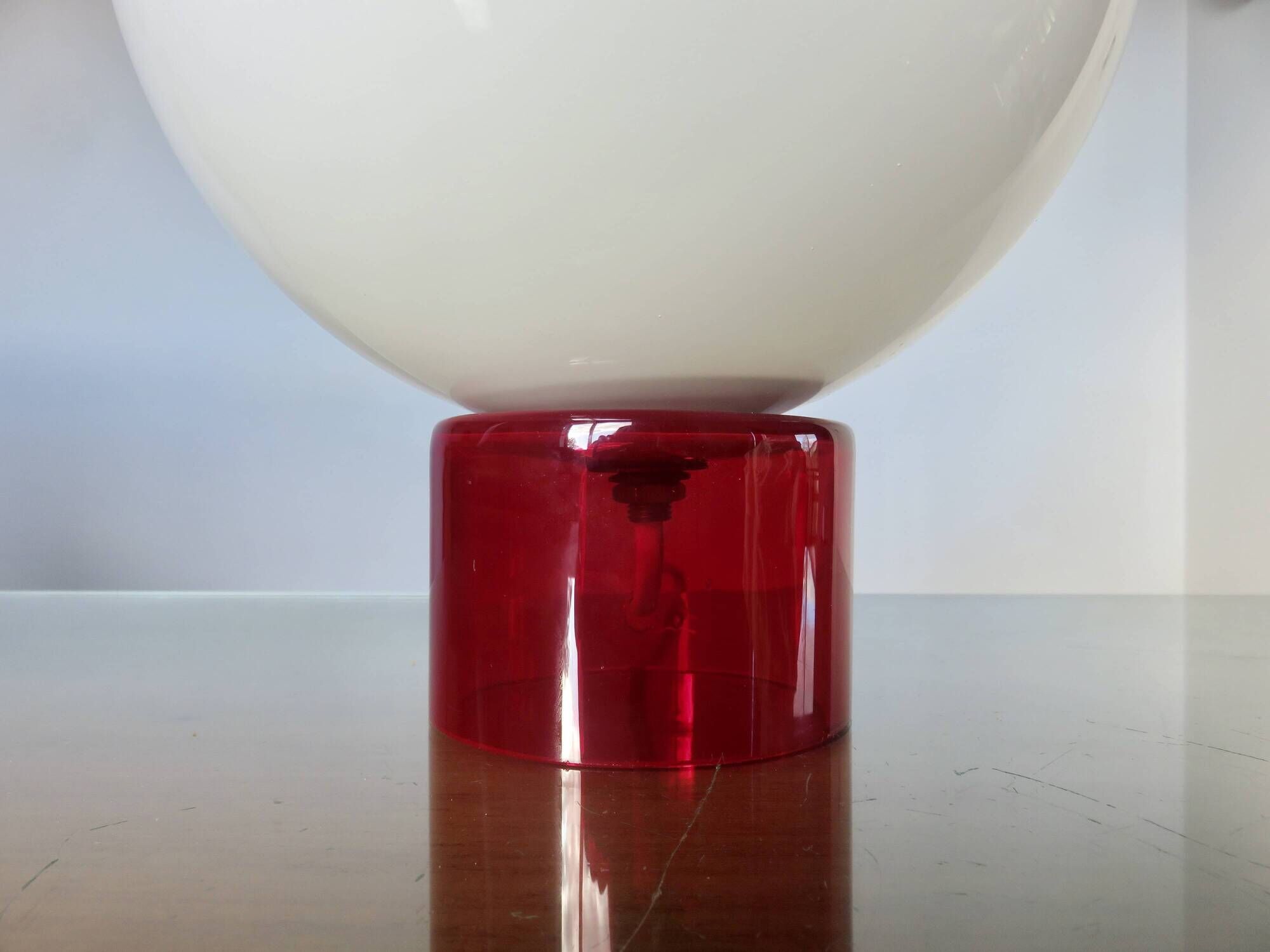 70s lamp in white opaline and translucent red glass
