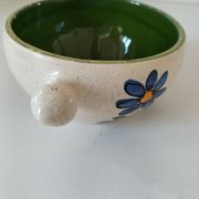 Ceramic soup bowl with blue flower decoration – handmade