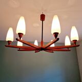 Large Scandinavian teak chandelier, Uno & Östen Kristiansson, 1960