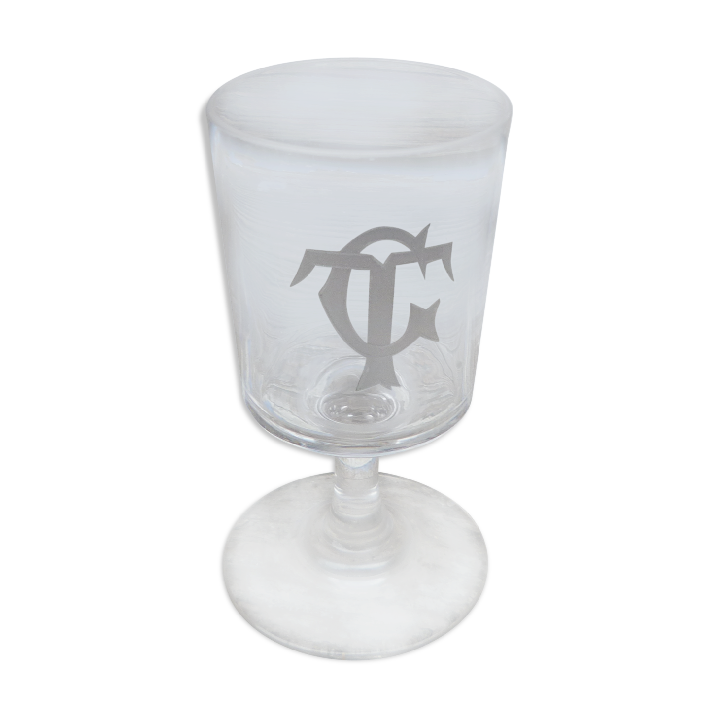 Glass 19th century crystal liqueur engraved with monogram acid