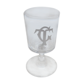 Glass 19th century crystal liqueur engraved with monogram acid