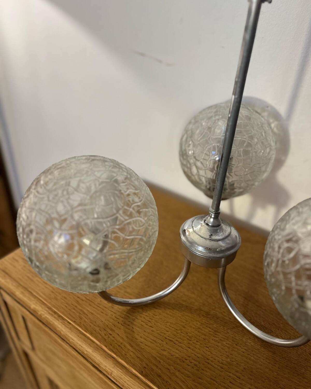 70s glass globe and metal pendant light