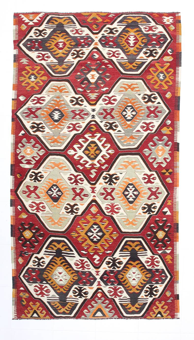 5x9 Faded Red Bohemian Kilim Rug, Wool Handknotted Rug, 148x259