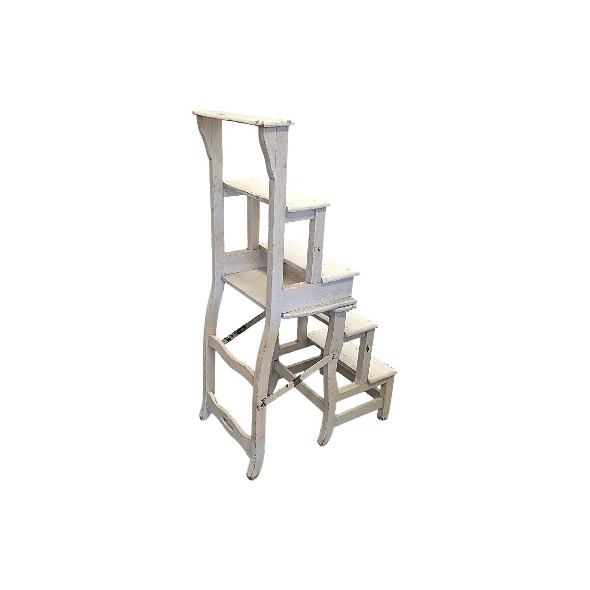 Chaise échelle métamorphose peinte en blanc antique français, datant d'environ 1900.