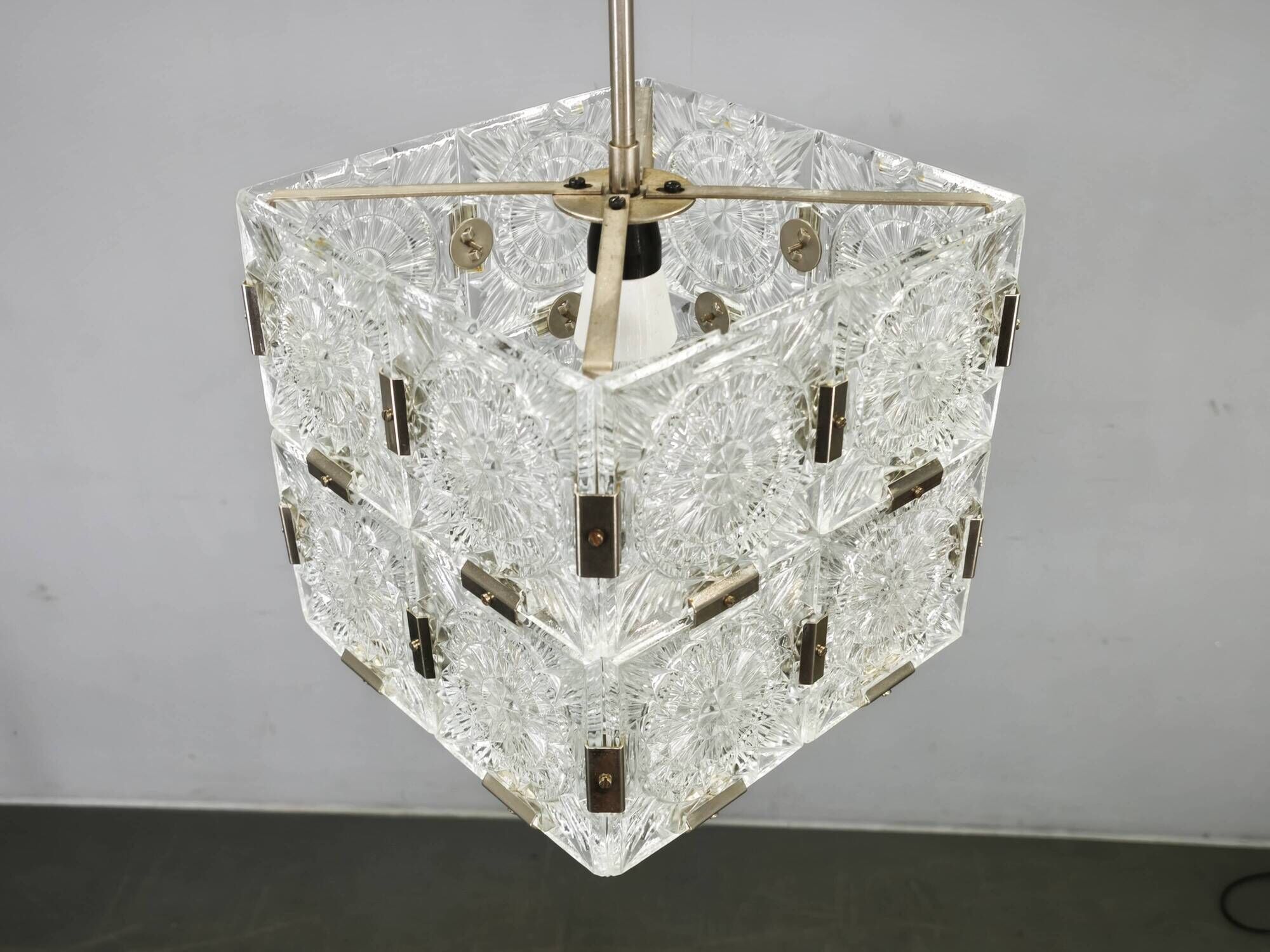 1970s Kamenicky Senov Czech Crystal Glass and Chrome Pendant Light